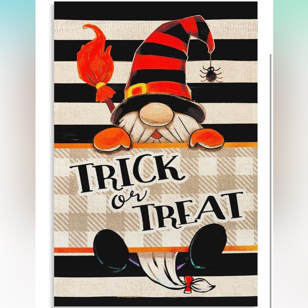 NWT Garden Flag Halloween Trick Treat Gnome 12x18IN Double Sided
